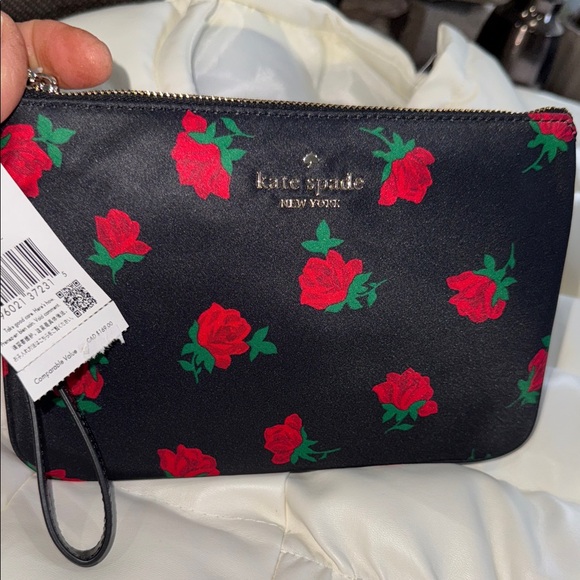 kate spade Black and Red Rose Clutch